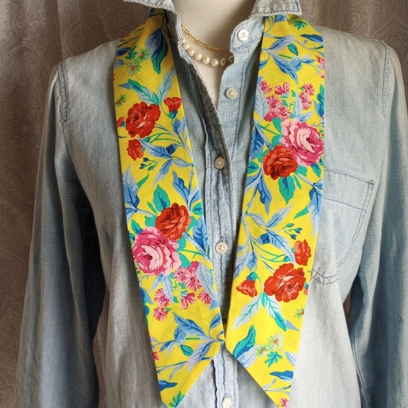 Liberty of London Art Fabric Skinny Scarf Matilda Rose Yellow Bespoke - Picture 2 of 15